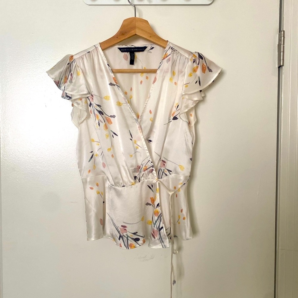 White House Black Market Silk Floral Wrap Blouse